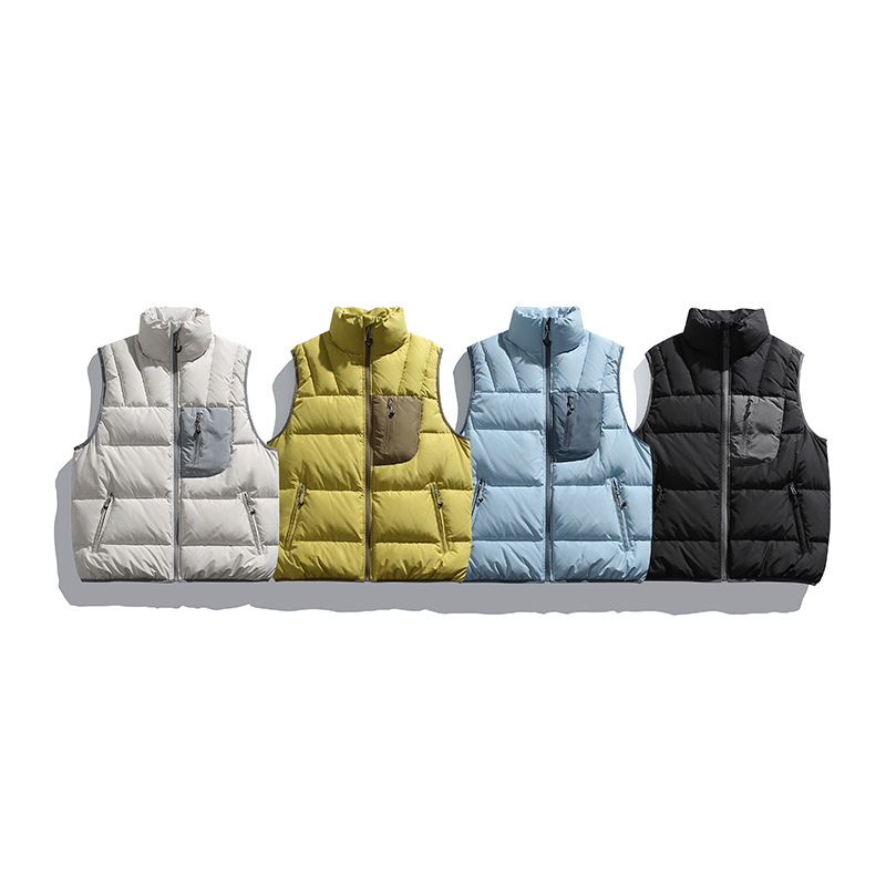 潮牌戶外撞色拼接白鴨絨羽絨馬甲男女款防水加厚工裝外套