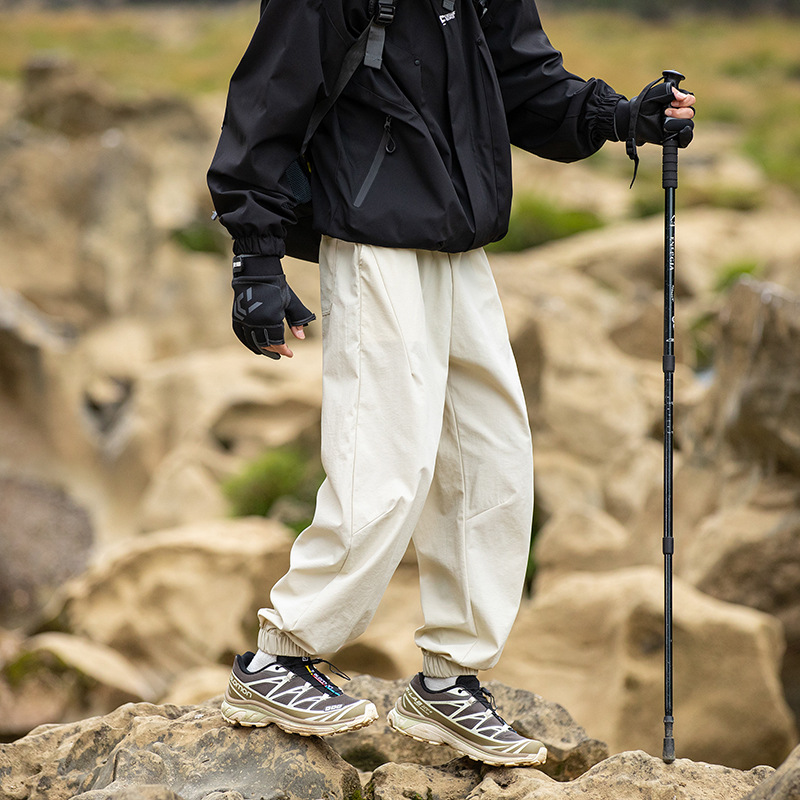 潮牌復古日系工裝束腳冰絲休閒褲男款秋季潮牌薄款運動褲