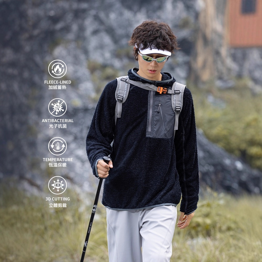 潮牌戶外連帽衛衣男抓絨鎖溫美式秋季拼接口袋情侶套頭帽衫