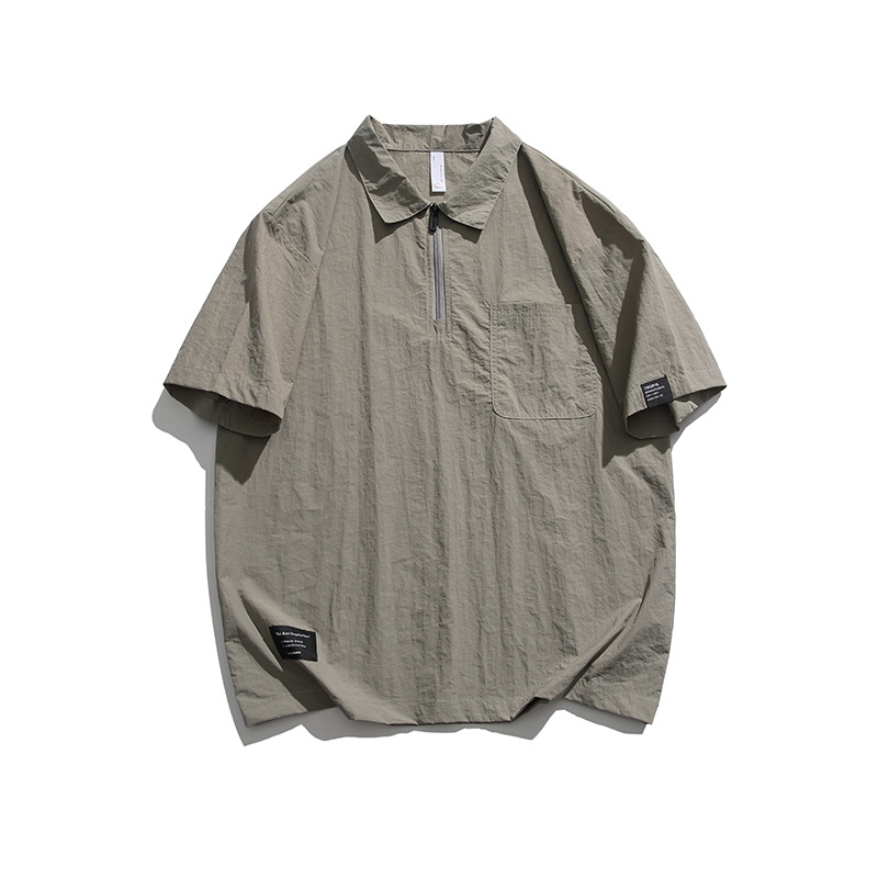 潮牌復古山系戶外機能戶外半拉鍊短袖T恤男防曬寬鬆速幹上衣