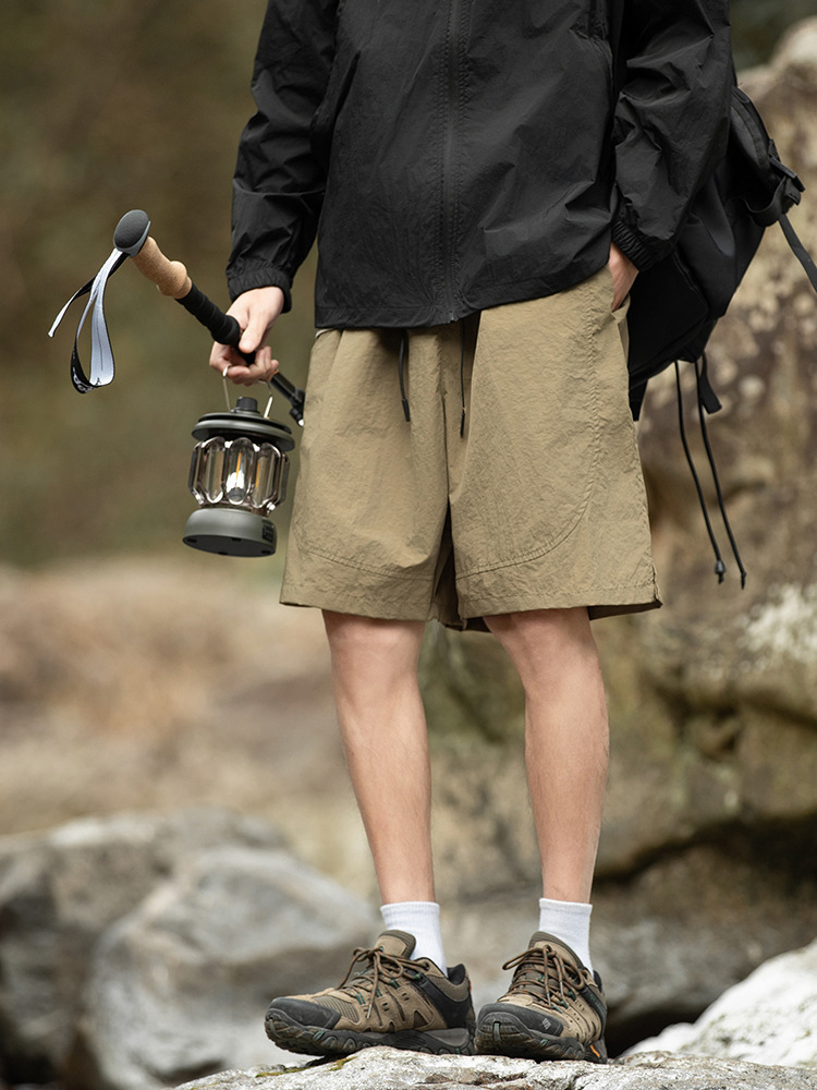 夏季山系戶外速乾短褲輕薄透氣寬鬆休閒旅行抗皺運動短褲男