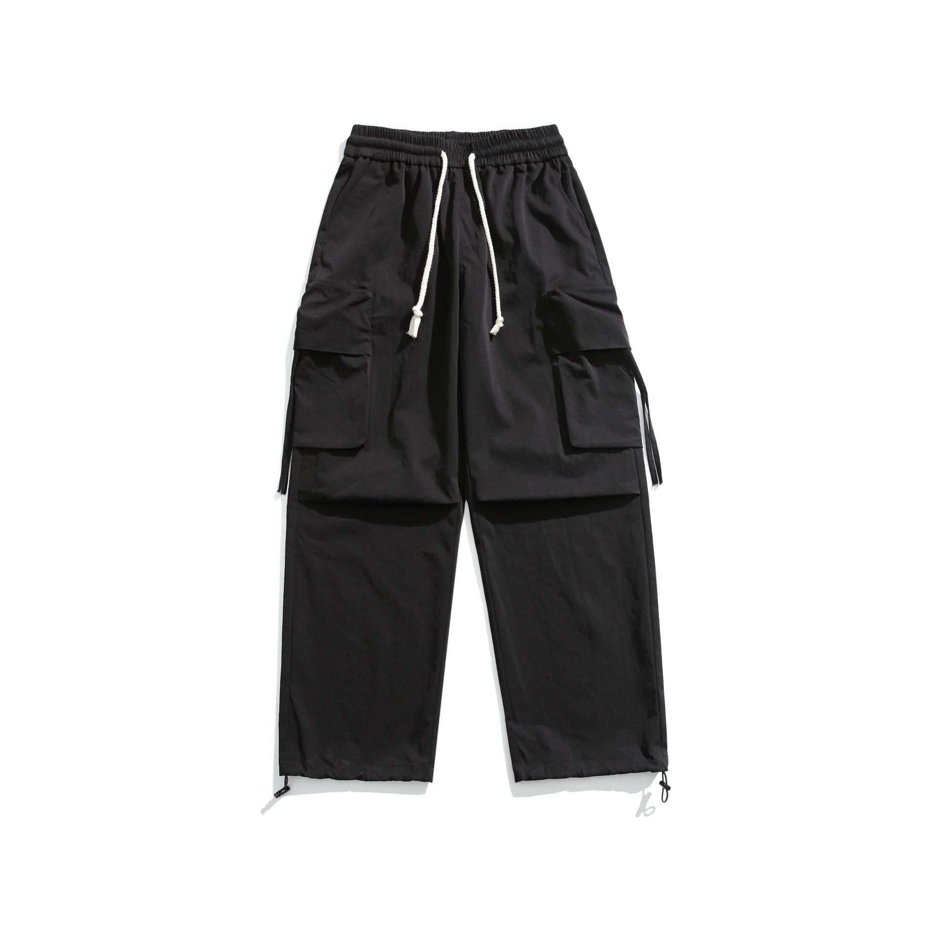 美式高街傘兵褲男多口袋工裝褲針織闊腿褲情侶款休閒褲潮流