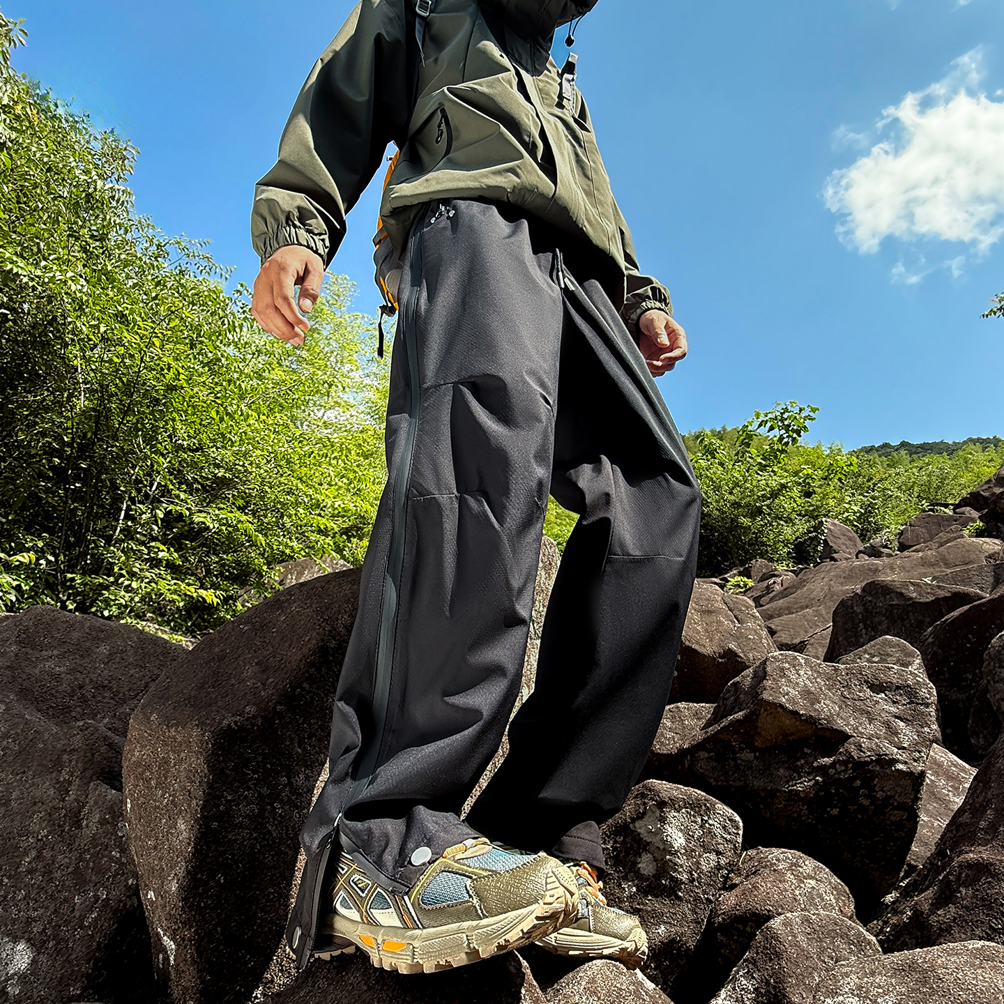 潮牌山系戶外寬鬆防風防水衝鋒工裝褲男款登山徒步休閒長褲