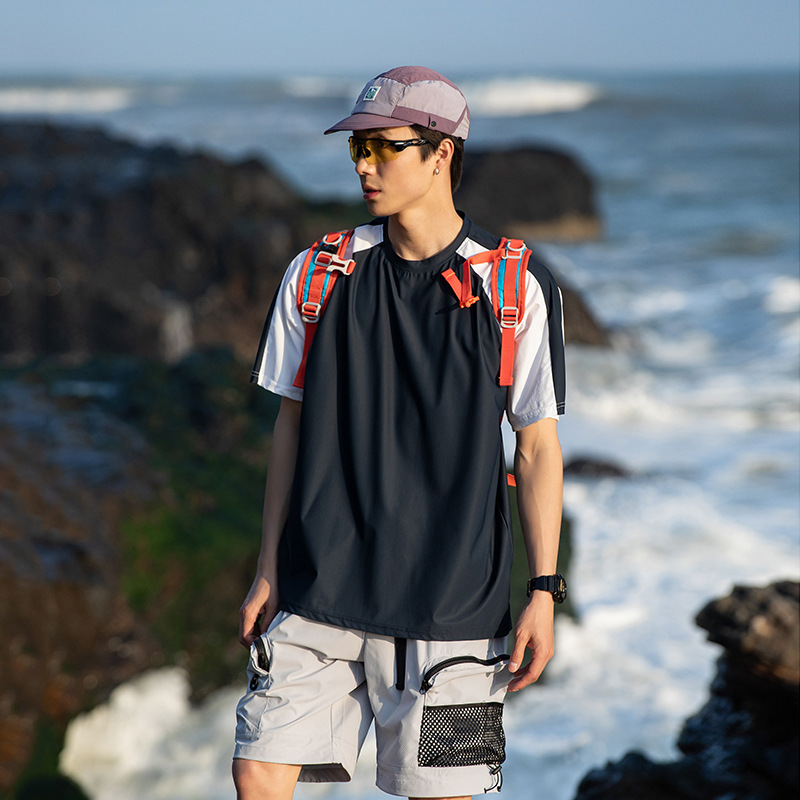 潮牌夏季T恤男UPF50+防紫外線百搭休閒輕薄透氣速幹情侶短袖