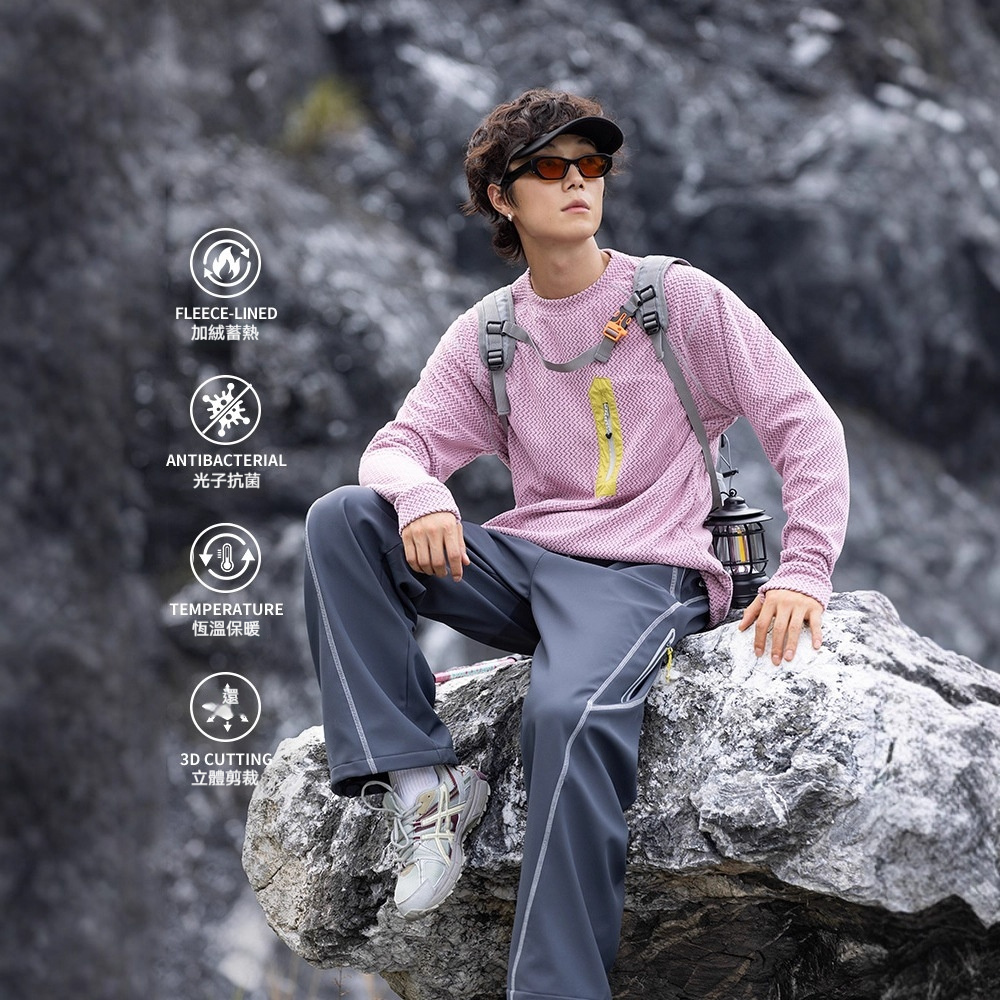 潮牌戶外巴塔波浪圓領衛衣男女款吸溼保暖抓絨長袖T恤上衣