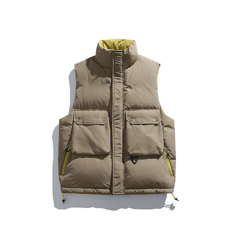 潮牌戶外美式羽絨服馬甲男女款加厚立領多口袋工裝無袖上衣