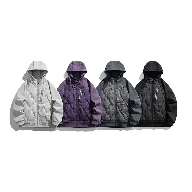 潮牌白鴨絨90輕薄情侶拼接羽絨服保暖防風連帽羽絨上衣外套