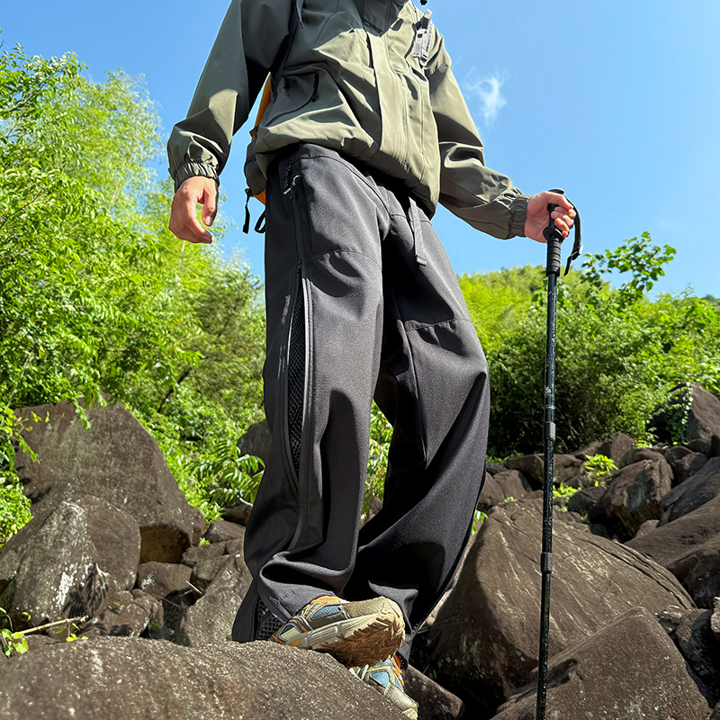 潮牌山系戶外工裝褲男時尚潮流美式側邊拉鍊寬鬆直筒休閒褲