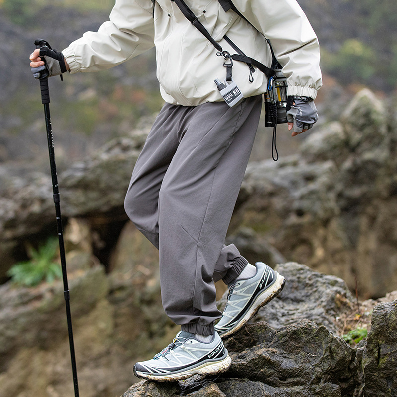 潮牌復古日系工裝束腳冰絲休閒褲男款秋季潮牌薄款運動褲