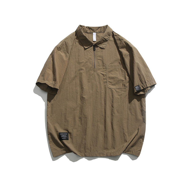 潮牌復古山系戶外機能戶外半拉鍊短袖T恤男防曬寬鬆速幹上衣