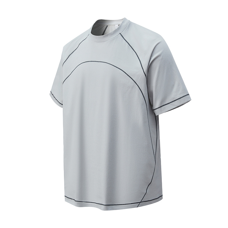 潮牌夏季線條設計速幹短袖T恤短褲套裝男圓領情侶運動五分褲