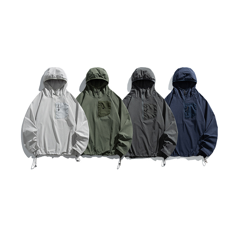 潮牌山系戶外運動長袖T恤男吸溼速幹抗紫外線拉鍊連帽登山服