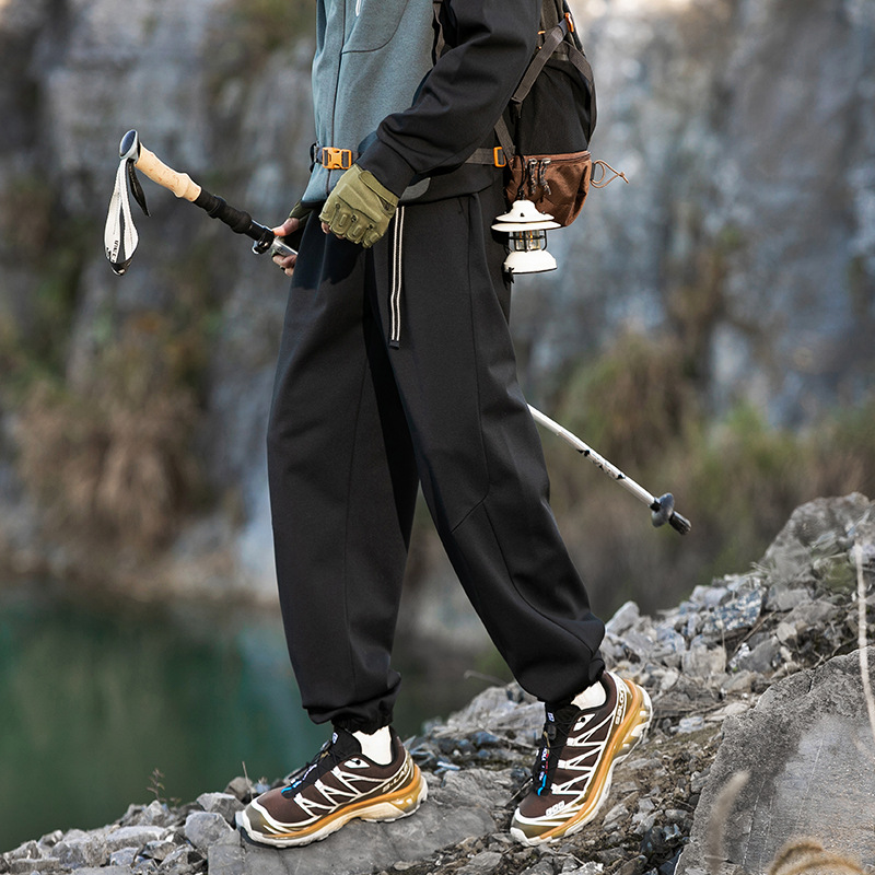 潮牌春季戶外運動速干休閒褲男美式傘兵褲寬鬆情侶款彎刀褲