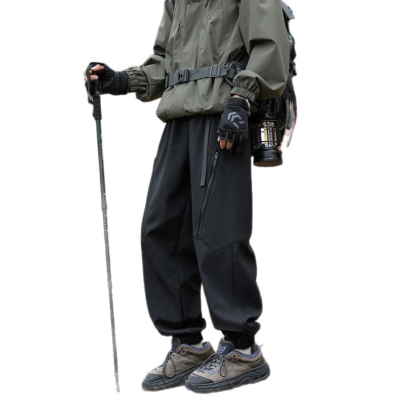 潮牌加絨工裝褲男美式寬鬆休閒戶外傘兵褲機能衝鋒情侶長褲