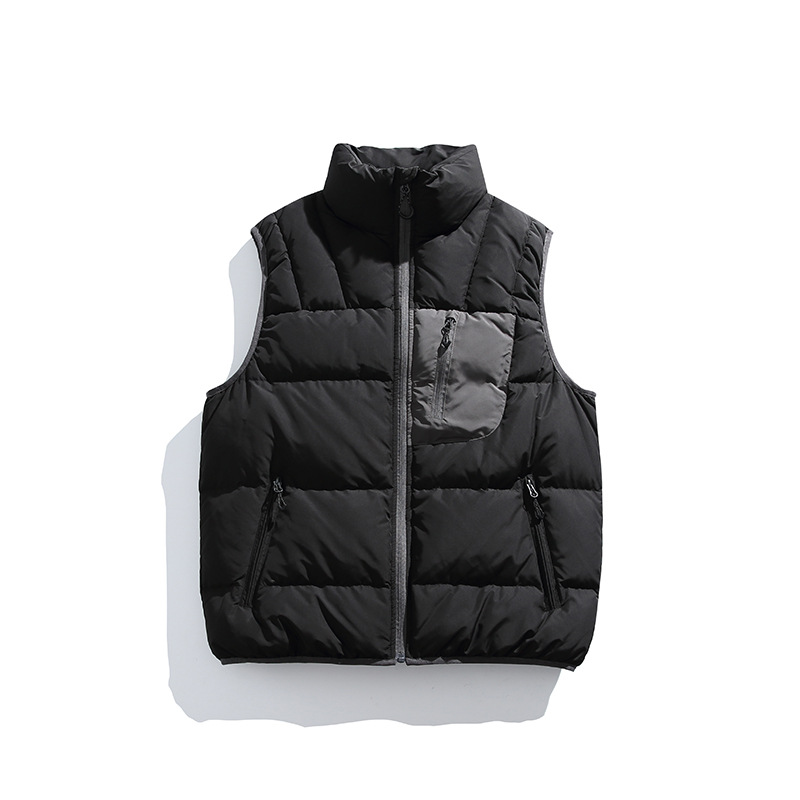 潮牌戶外撞色拼接白鴨絨羽絨馬甲男女款防水加厚工裝外套