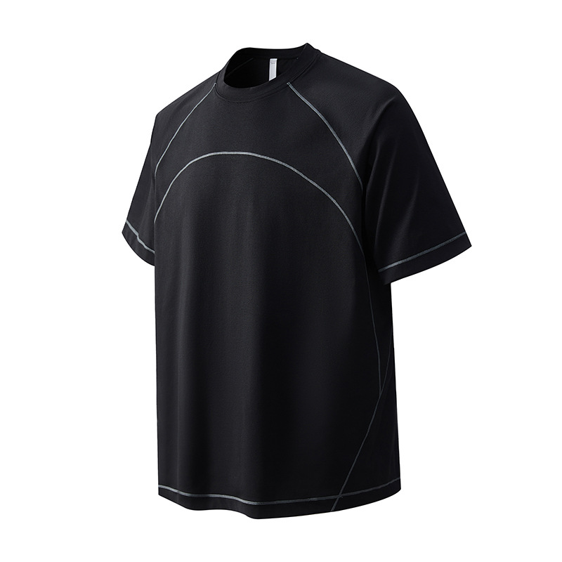 潮牌夏季線條設計速幹短袖T恤短褲套裝男圓領情侶運動五分褲