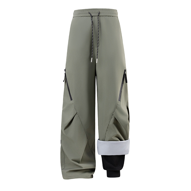 潮牌戶外三合一加厚羽絨衝鋒褲男女款防風保暖直筒工裝褲