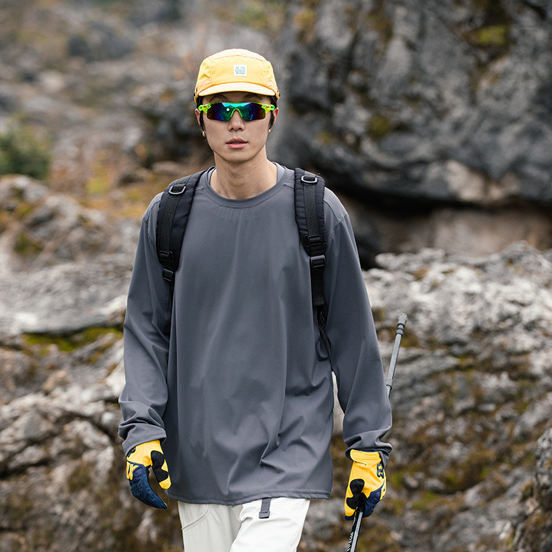 潮牌春季戶外運動輕量化長袖T恤男速乾防曬情侶款打底上衣