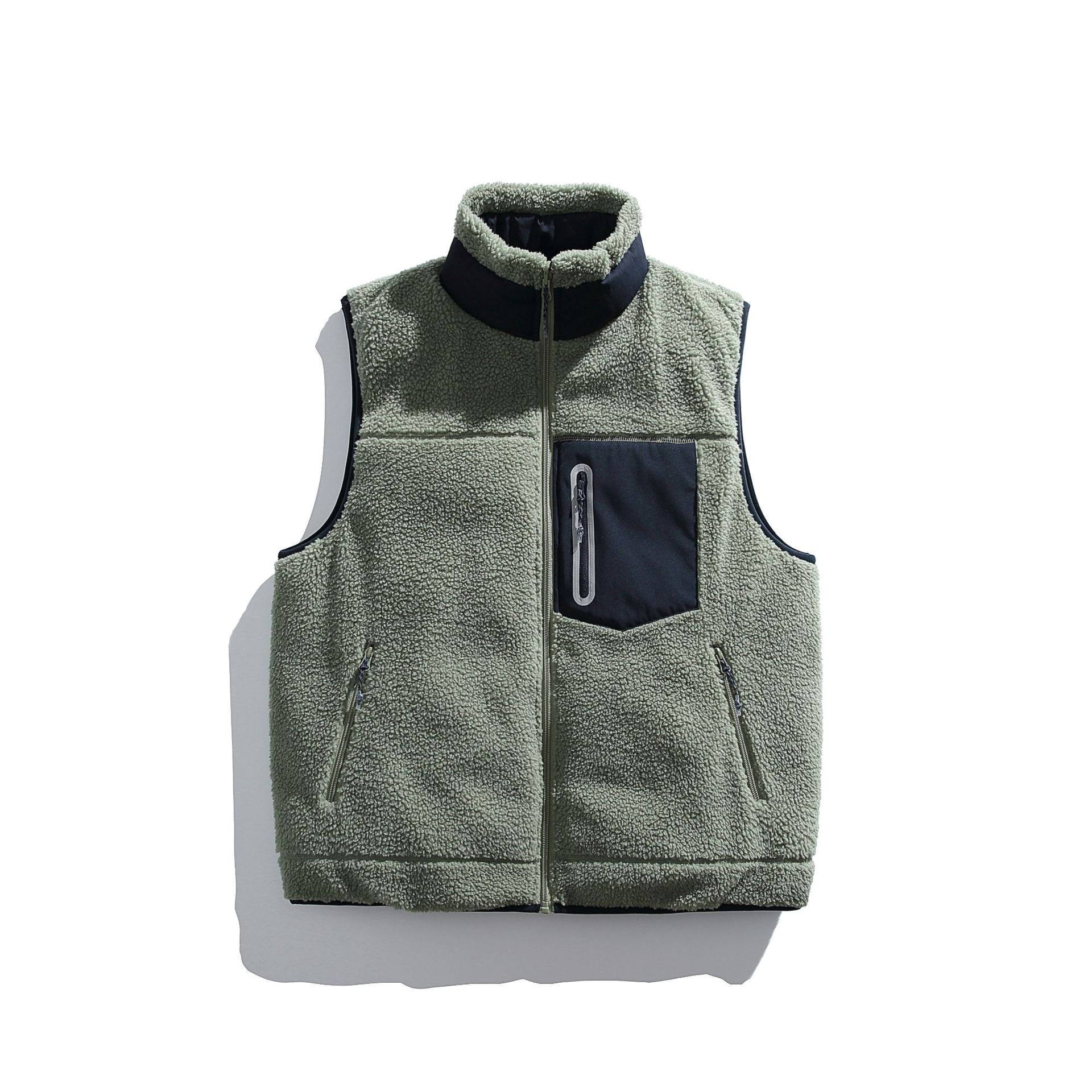 潮牌戶外雙面穿保暖羊羔絨羽絨馬甲男女款防水加厚工裝上衣