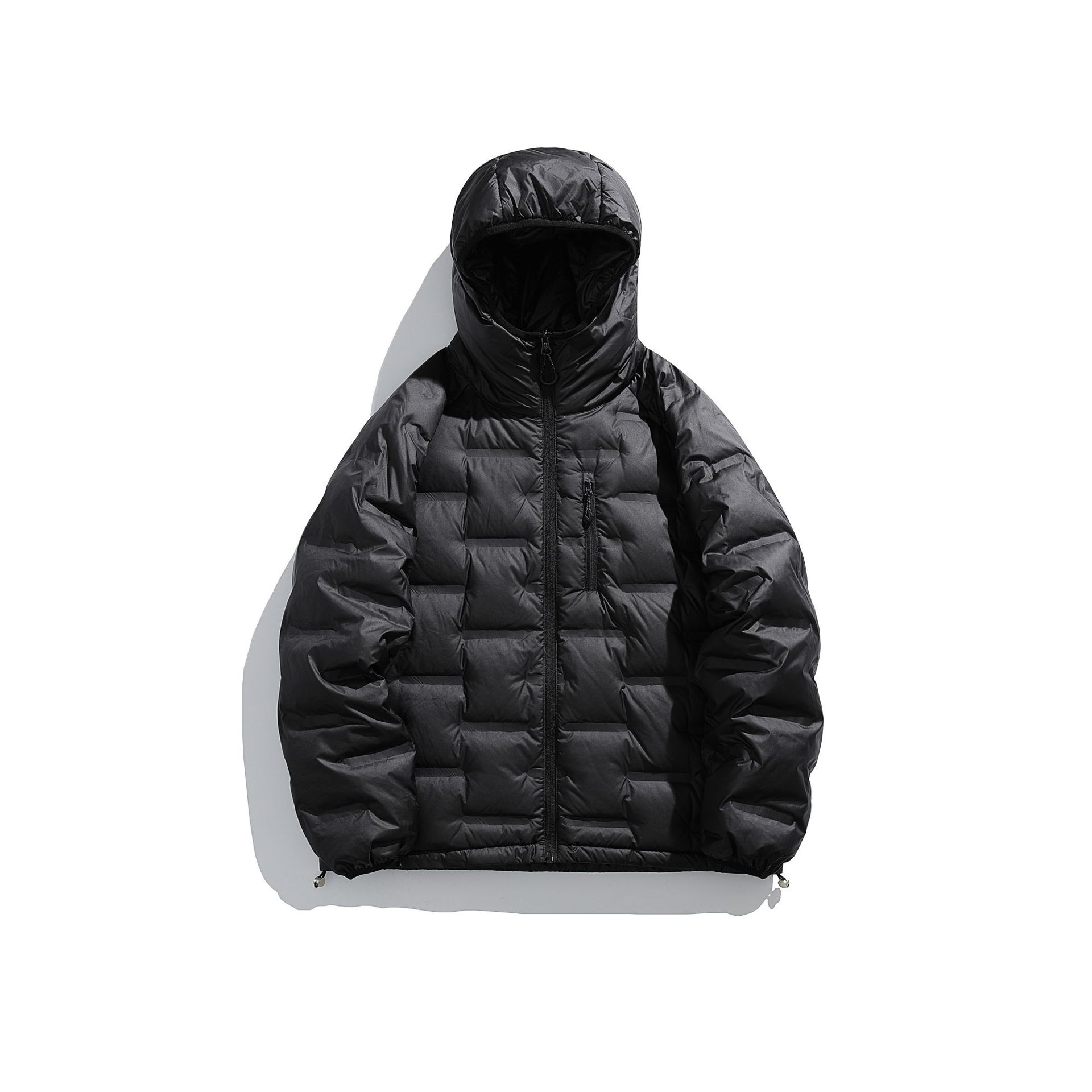 潮牌戶外防風連帽輕薄羽絨服男女款拼接防潑水保暖加厚外套