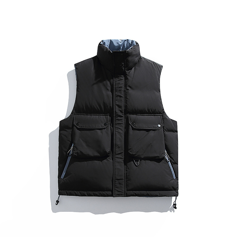 潮牌戶外美式羽絨服馬甲男女款加厚立領多口袋工裝無袖上衣