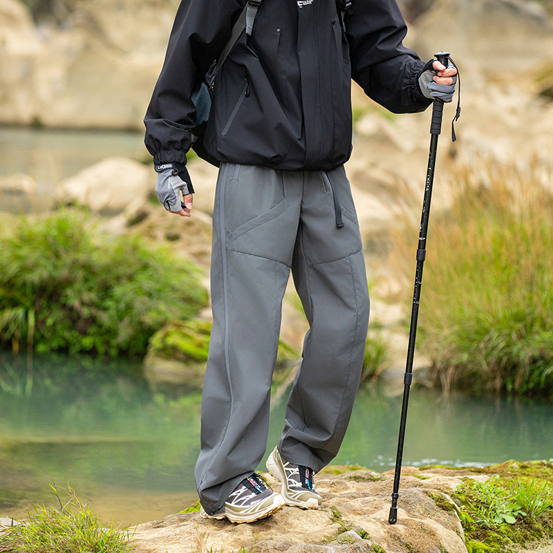 潮牌山系運動三防戶外衝鋒褲男側開拉鍊防水速幹直筒工裝褲