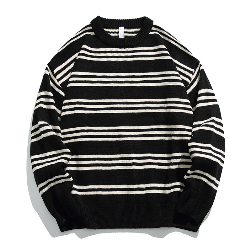 IZEXX2024秋冬新品設計感撞色條紋毛衣男款美式情侶針織衫潮男裝