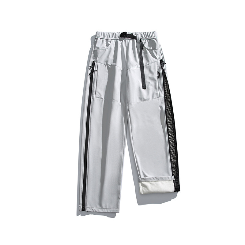 潮牌防水加絨衝鋒褲男戶外運動防風登山褲機能直筒工裝褲