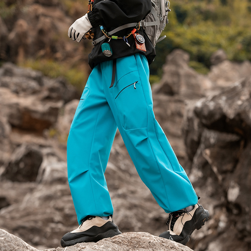 IZEXX潮牌戶外三合一加厚羽絨衝鋒褲男女款防風保暖直筒工裝褲