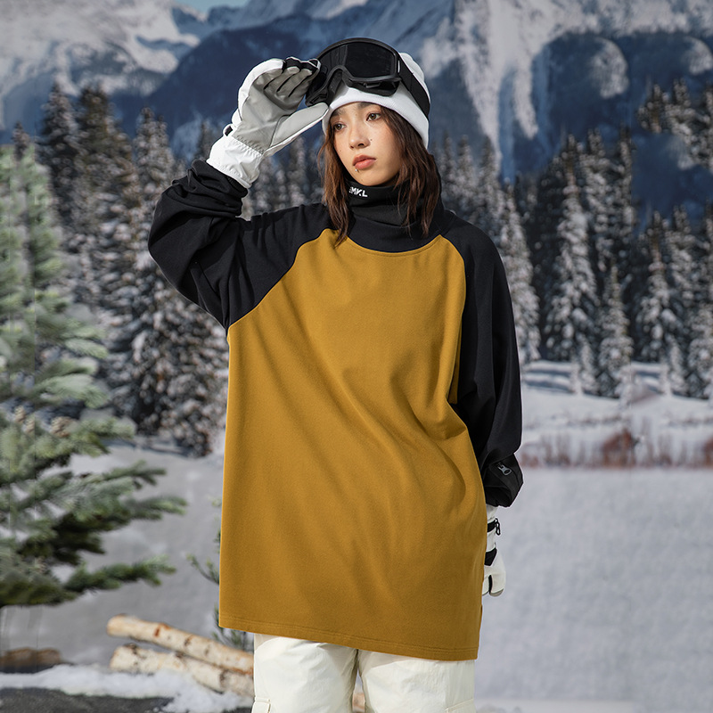 IZEXX潮牌秋冬糯感雙面保暖上衣長袖撞色拼接抗寒鎖溫情侶打底衫