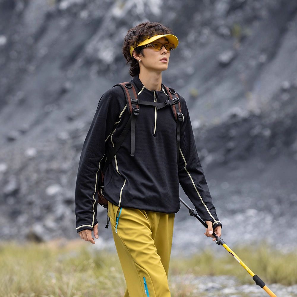 潮牌戶外哈蘇線半拉鍊圓領衛衣男女保暖抗寒抓絨長袖T恤上衣