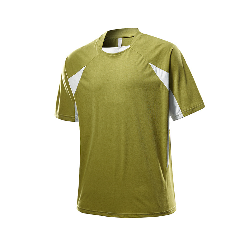 潮牌春夏新款撞色拼接圓領短袖T恤男戶外運動寬鬆休閒上衣