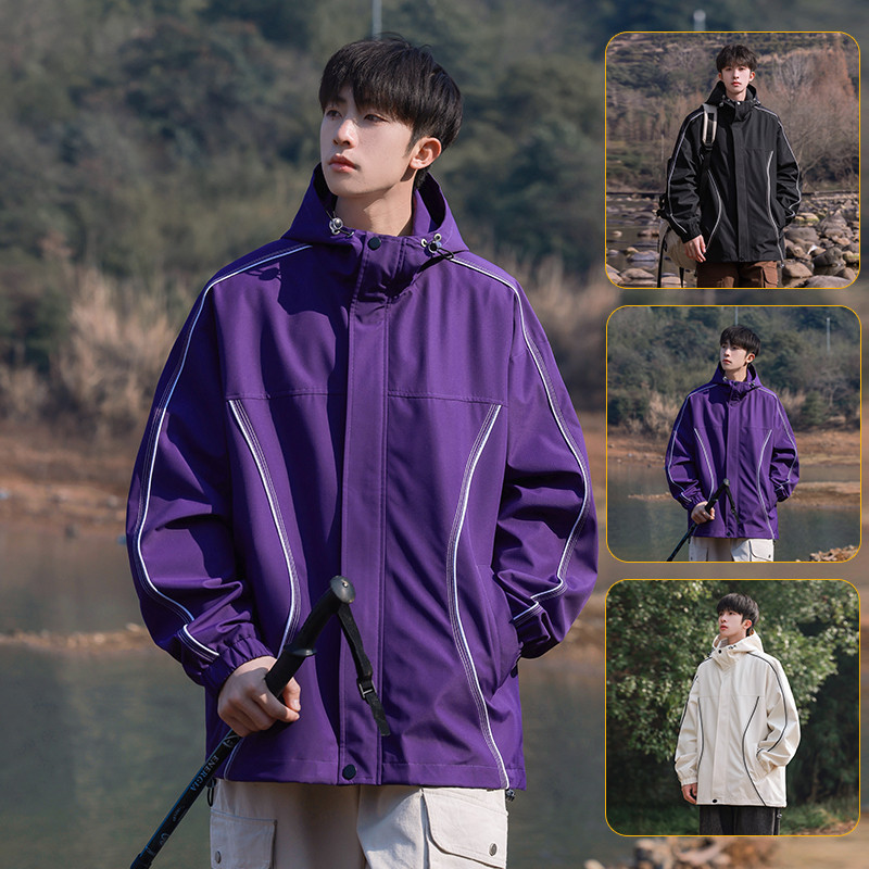 潮牌雙層連帽夾克外套高街立領夾克防風衝鋒衣休閒外套男