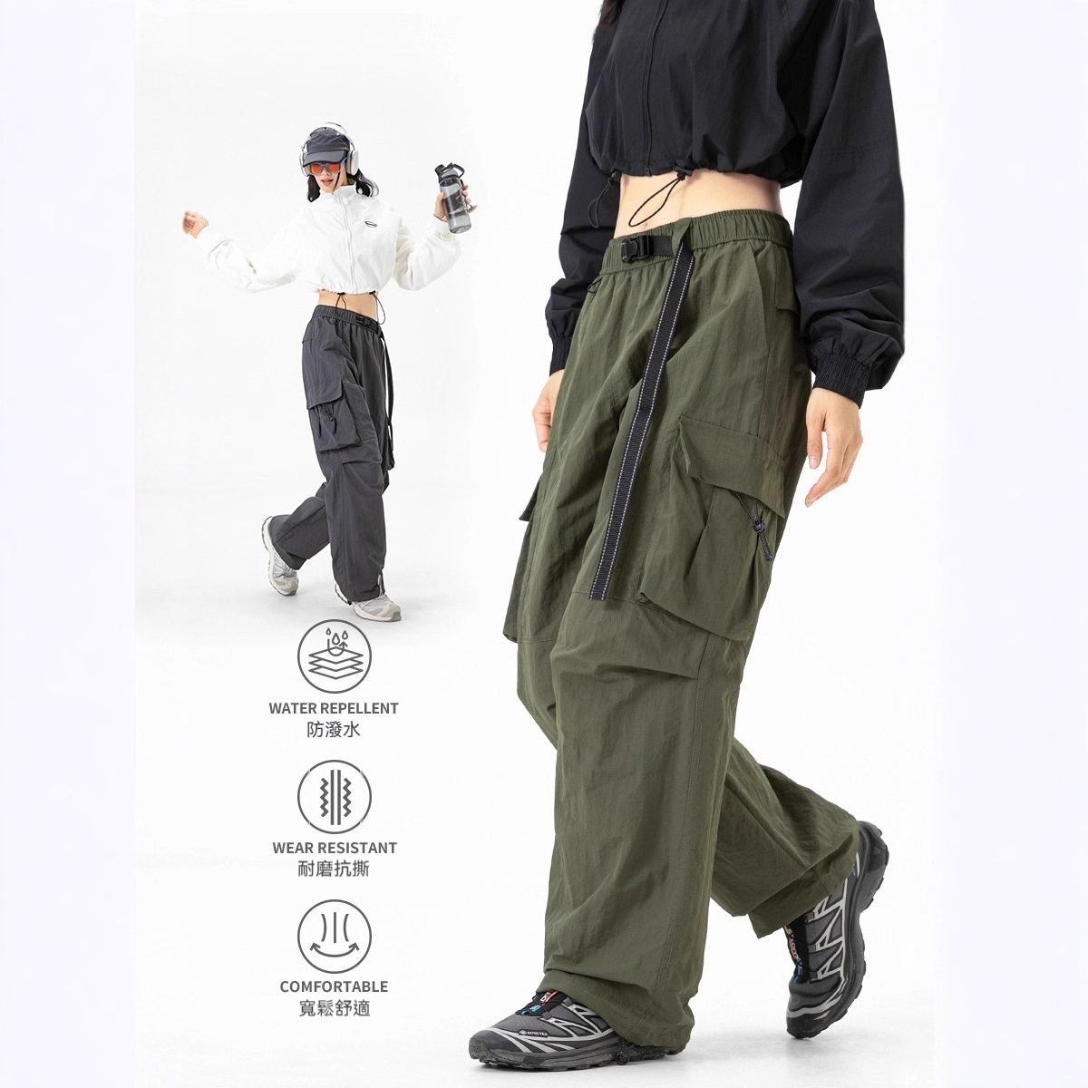 潮牌戶外登山三防潑水工裝褲男女寬鬆輕量化耐磨徒步機能褲