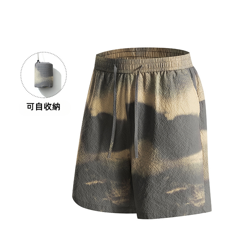 潮牌戶外防曬短褲男UPF100 山系夏季扎染百搭沙灘褲可收納