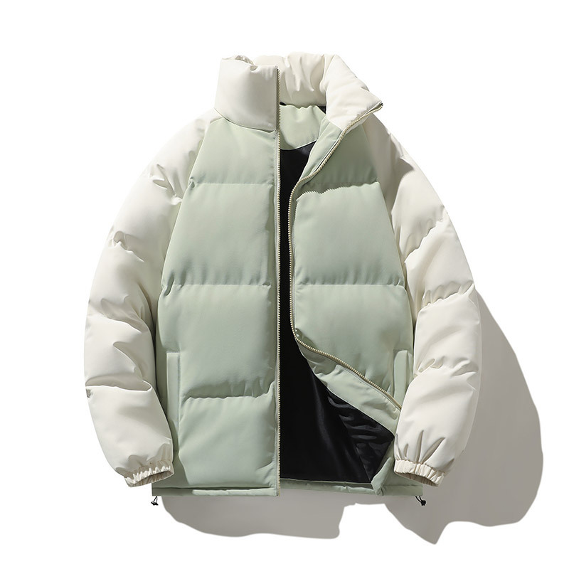 潮牌秋冬保暖拼接棉衣男女寬鬆立領拉鍊麪包服情侶防風外套