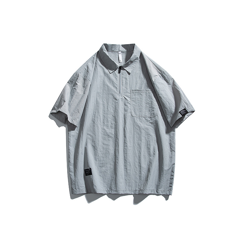 潮牌復古山系戶外機能戶外半拉鍊短袖T恤男防曬寬鬆速幹上衣