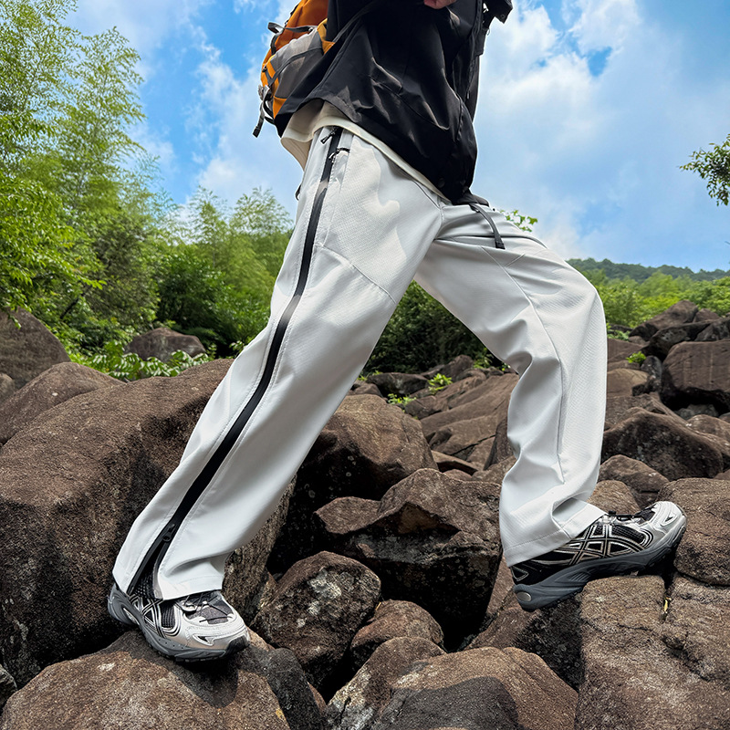 潮牌山系戶外工裝褲男時尚潮流美式側邊拉鍊寬鬆直筒休閒褲