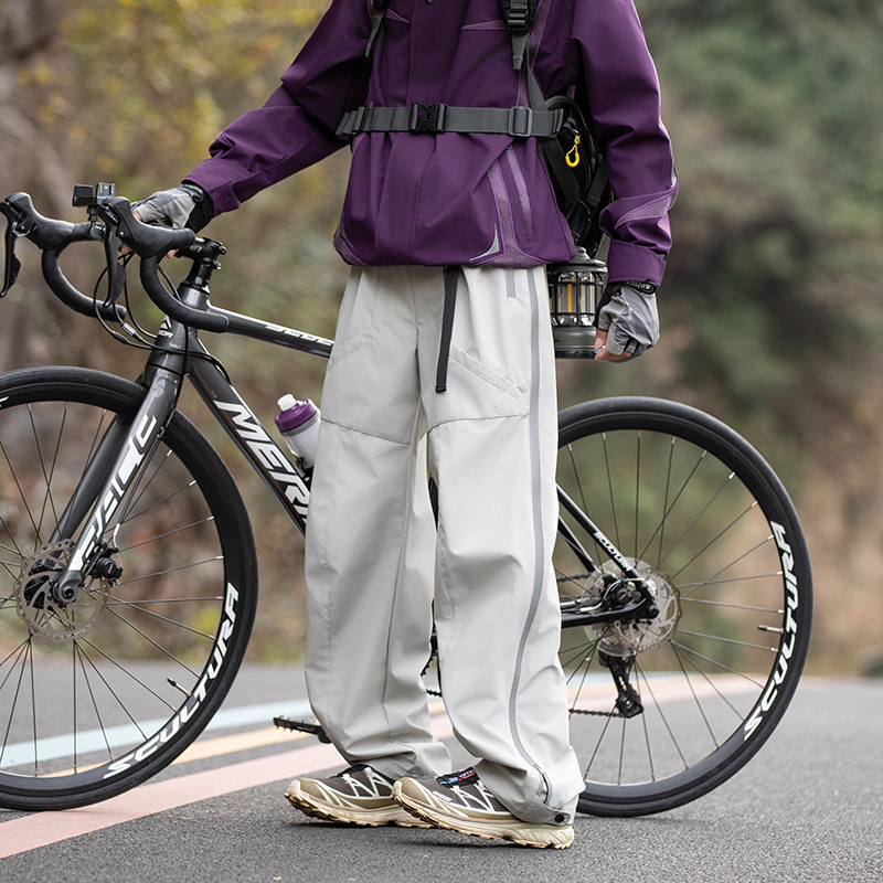 潮牌山系運動三防戶外衝鋒褲男側開拉鍊防水速幹直筒工裝褲