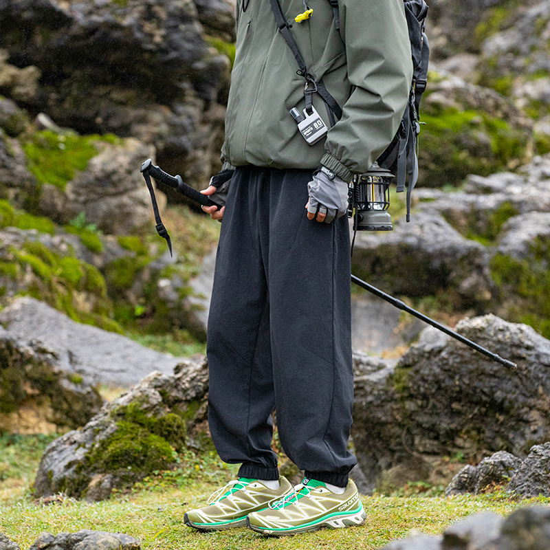 潮牌復古日系工裝束腳冰絲休閒褲男款秋季潮牌薄款運動褲
