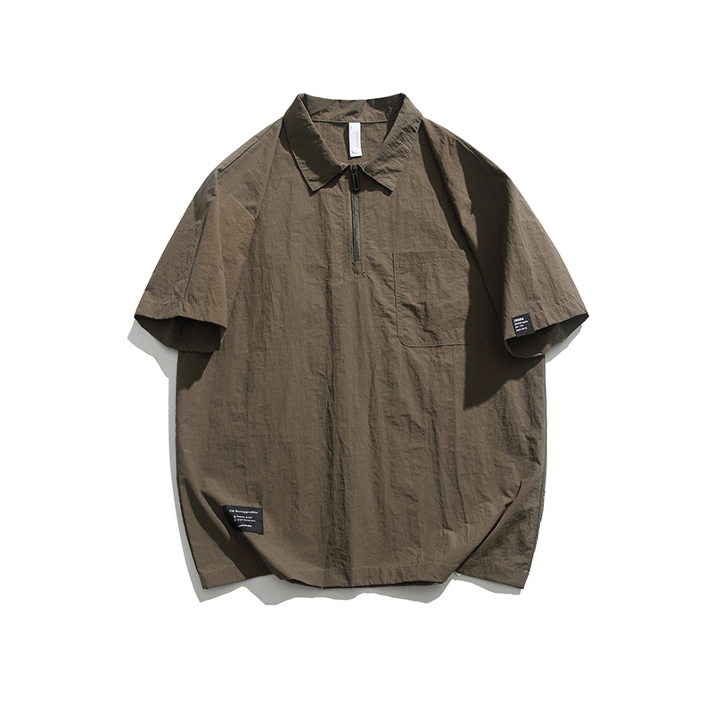 潮牌復古山系戶外機能戶外半拉鍊短袖T恤男防曬寬鬆速幹上衣