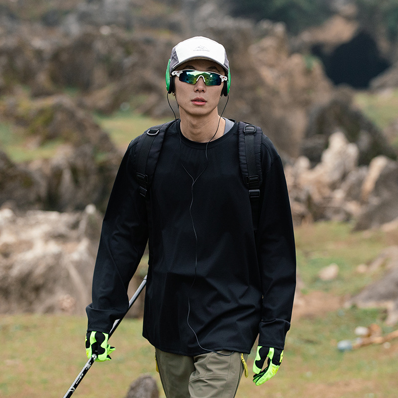 潮牌春季戶外運動輕量化長袖T恤男速乾防曬情侶款打底上衣