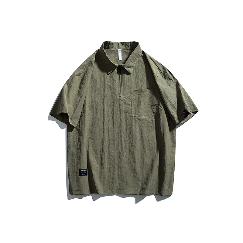 潮牌復古山系戶外機能戶外半拉鍊短袖T恤男防曬寬鬆速幹上衣