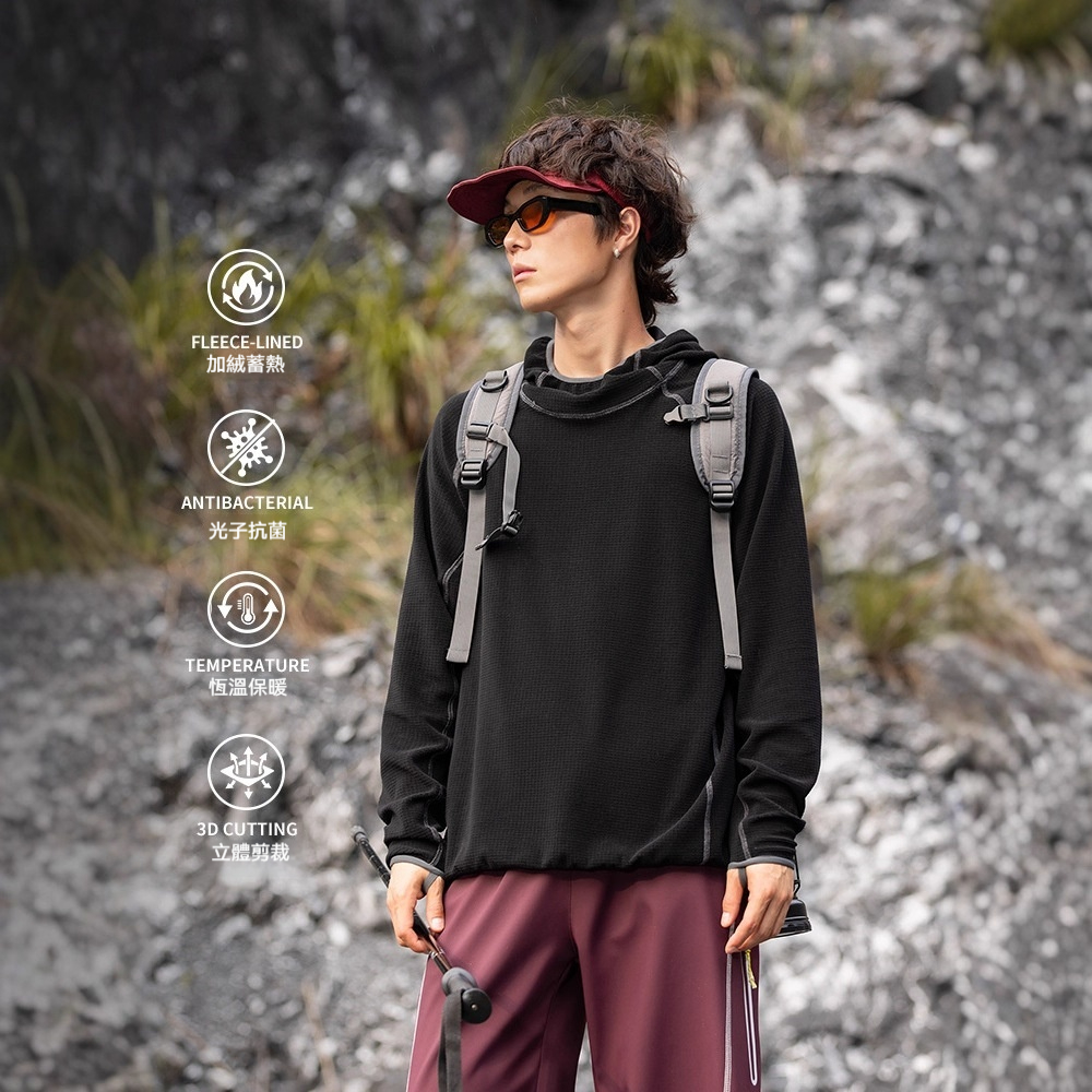 潮牌戶外哈蘇線連帽圓領衛衣男女款保暖鎖溫抓絨長袖T恤上衣