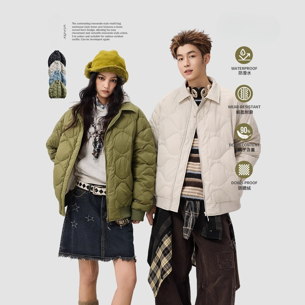 潮牌戶外葫蘆紋輕薄90白鴨絨羽絨服男女款防水保暖上衣外套