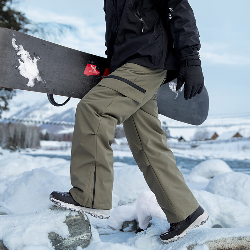 潮牌硬殼滑雪褲男冬季羽絨工裝褲百搭寬鬆防風防水情侶長褲
