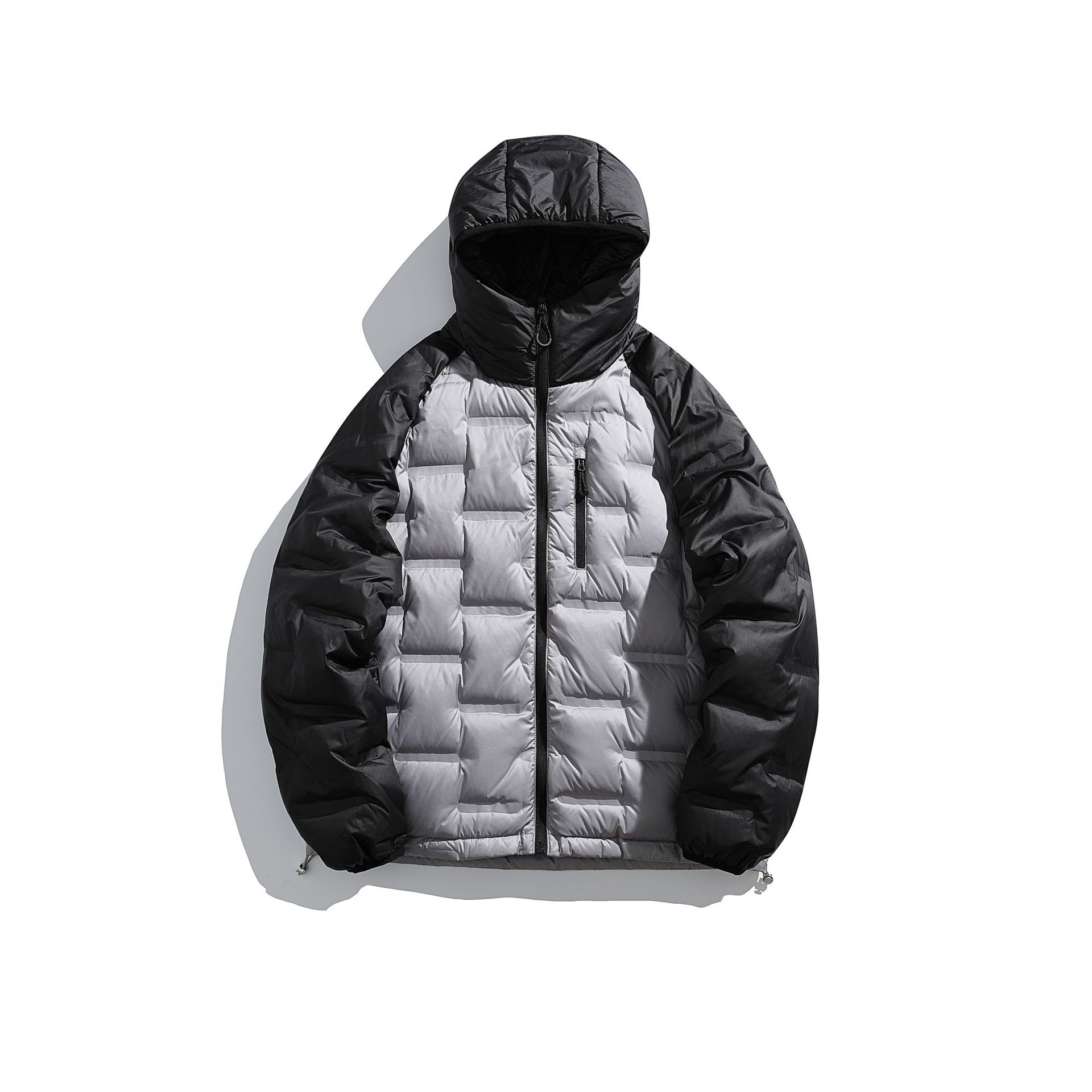 潮牌戶外防風連帽輕薄羽絨服男女款拼接防潑水保暖加厚外套