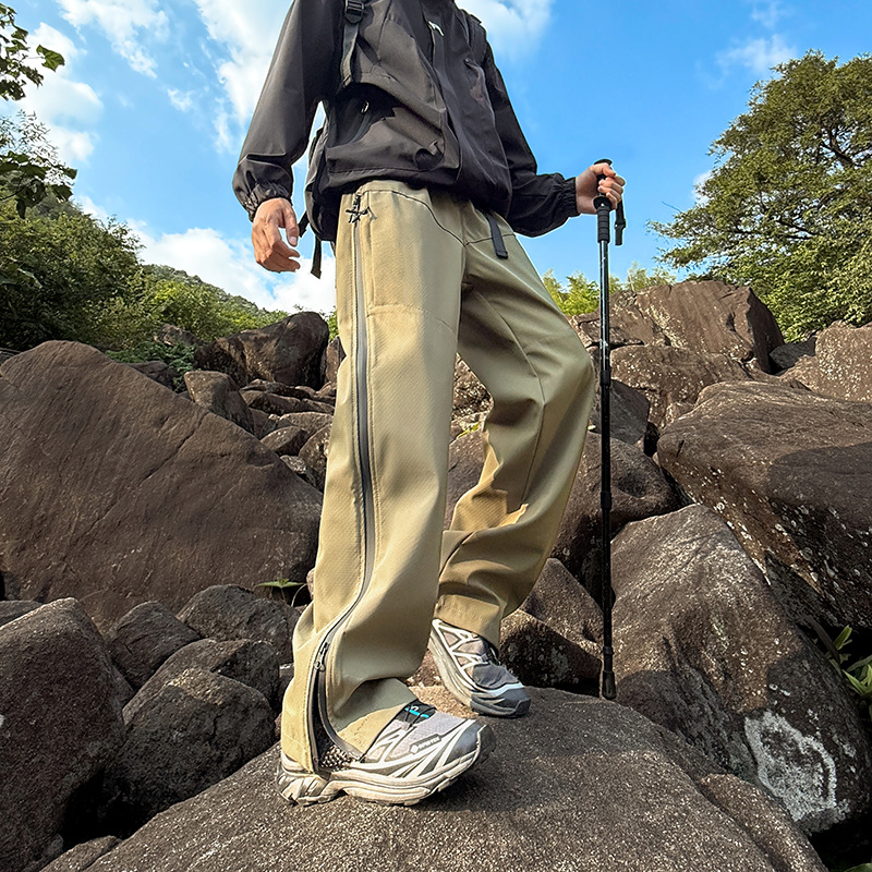 潮牌山系戶外工裝褲男時尚潮流美式側邊拉鍊寬鬆直筒休閒褲