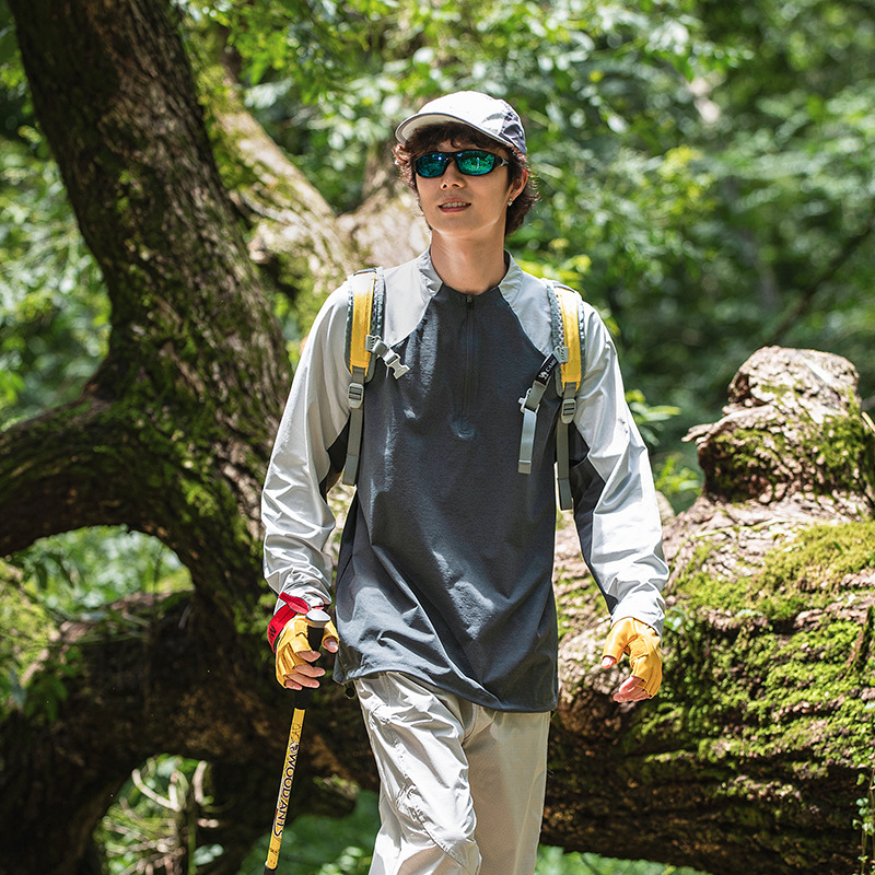 潮牌山系戶外運動速幹長袖T恤男吸溼排汗抗紫外線拉鍊登山服