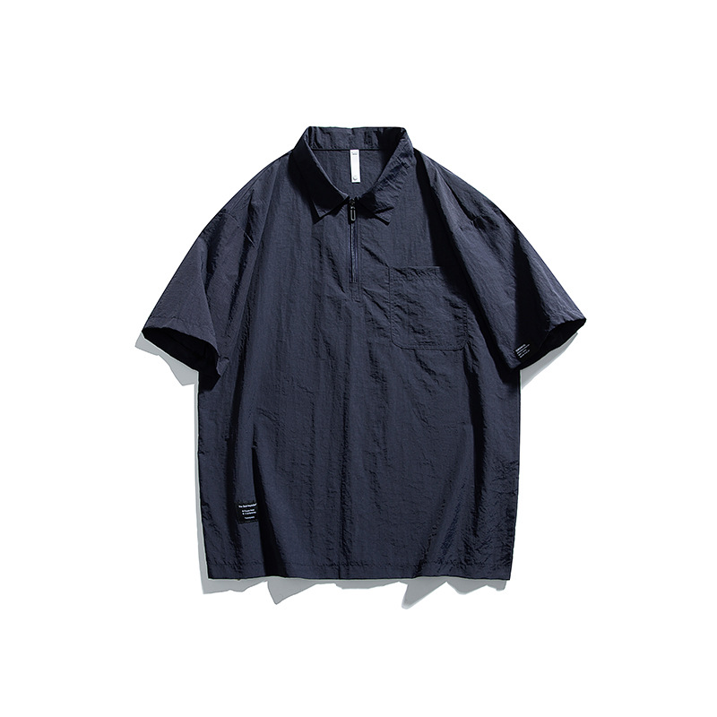 潮牌復古山系戶外機能戶外半拉鍊短袖T恤男防曬寬鬆速幹上衣